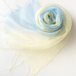 羽衣【うい】シルク＊薄藍色×淡檸檬色＊オーガンジーストール 1枚目の画像