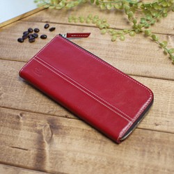 本革の薄型Ｌ型ファスナー財布 / style -red- 1枚目の画像