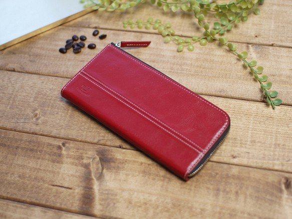 本革の薄型Ｌ型ファスナー財布 / style -red- 1枚目の画像