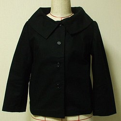【生産終了】大きなショールカラーのジャケット８～９分丈袖(裏地無し)　着丈短め　Ｍ～Ｌサイズ　黒　受注生産 1枚目の画像