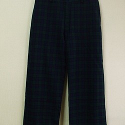 【セール品】ウール混 裾ダブル折りフルレングスワイドパンツ(身長160ｃｍの方) Ｍ～Ｌサイズ 緑地×紺柄 1枚目の画像