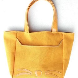 猫 バッグ キャンバス ミニトートバッグ かわいい  布 帆布 イエロー 1枚目の画像