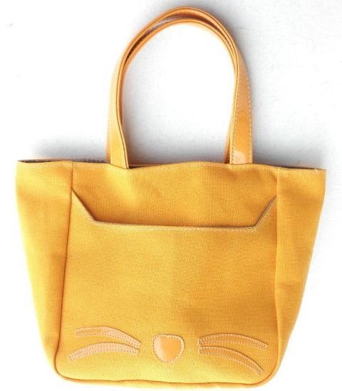 猫 バッグ キャンバス ミニトートバッグ かわいい  布 帆布 イエロー 1枚目の画像