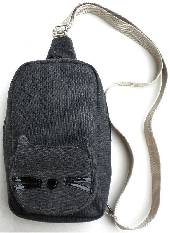 【送料無料】ワンショルダーバッグ リュック ミニ キャンパス ブラック 猫柄 猫 グッズ 雑貨 かわいい 1枚目の画像