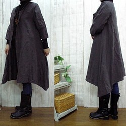 [多種尺寸可供選擇]柔軟的W薄紗前開口連衣裙巧克力棕色M-5L Made in Japan小訂單也可以 第1張的照片
