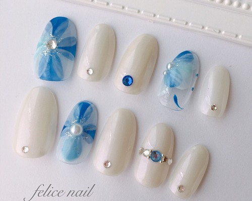 ネイルチップ プッチ柄 青系 ストーン埋め尽くし ♡A Nail♡ | www