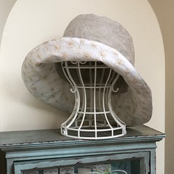 春のつば広 リネンレース リバーシブル帽子 60〜65cm サイズ調整可能   大きい 1枚目の画像