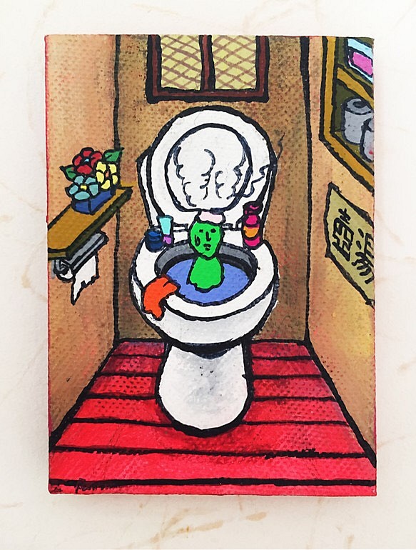 洋式トイレのお風呂 トイレ絵 原画 トイレ イラスト お風呂 銭湯 絵 洋式トイレ 絵画 まき 通販 Creema クリーマ ハンドメイド 手作り クラフト作品の販売サイト