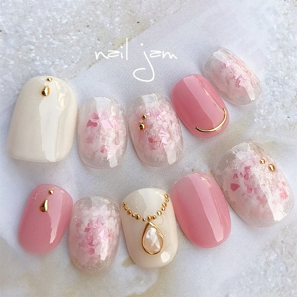 桜色のネックレスネイル ネイルチップ ネイルシール Nail Jam 通販 Creema クリーマ ハンドメイド 手作り クラフト作品の販売サイト