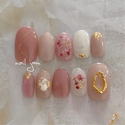 スモーキーピンクの押し花ネイル ネイルチップ ネイルシール Nail Jam 通販 Creema クリーマ ハンドメイド 手作り クラフト作品の販売サイト