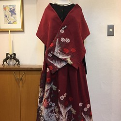 アンティーク色留袖＊百花繚乱＊ショール&ミモレ丈スカート裏地付き