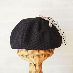 3時尚薄紗和緞帶時尚黑色貝雷帽 第1張的照片