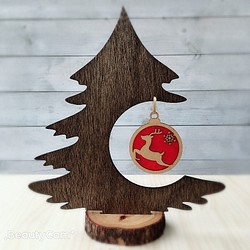 可愛い切り株のクリスマスツリー オリジナルオーナメントバージョン 交換可能 1枚目の画像
