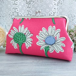 [可選拉鍊袋或搭扣] 粉紅色超大瑪格麗特搭扣袋*花卉非洲菊，適合旅行和禮物 第1張的照片