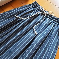 ストライプギャザースカート　リネン混　フリーサイズ 1枚目の画像