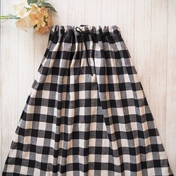 シンプルギャザースカート　フリーサイズ　ブロックチェック　ブラック 1枚目の画像