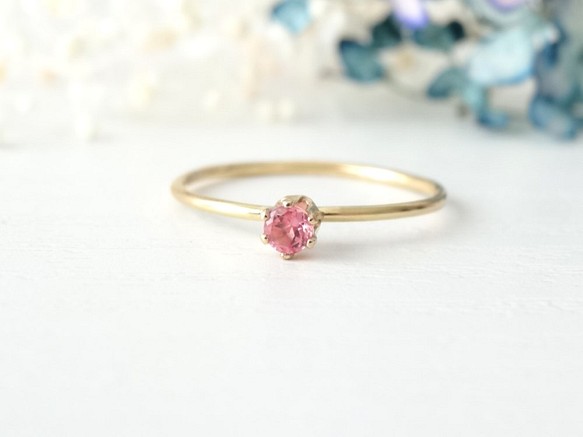 [14kgf] 恋心ささやくアミュレット: Pink tourmaline crown ring 1枚目の画像
