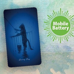 【モバイルバッテリー】雨の日は釣りに出かける猫　for iPhone&Android 1枚目の画像