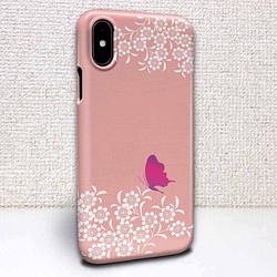 送料無料 iPhoneケース・カバー ピンクの花畑と蝶 花柄 iPhone12 mini iPhone12 Pro 1枚目の画像