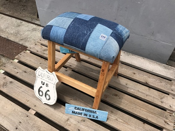 hotaru 椅子 ベンチ スツール デニムパッチワーク リメイク