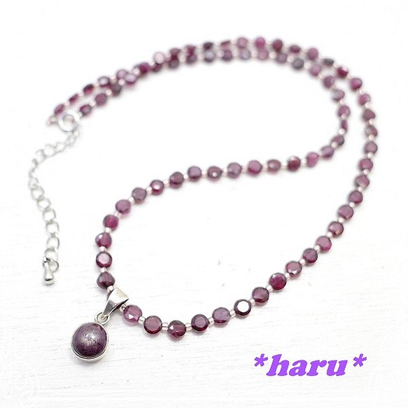 * haru *星紅寶石和石榴石項鍊de-107-hr-09 第1張的照片