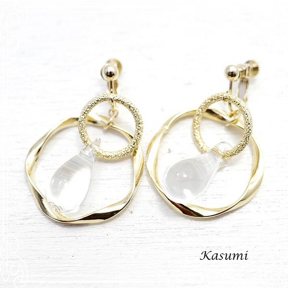 Kasumi手工製作水滴形玻璃耳環de-59-ks-300 第1張的照片