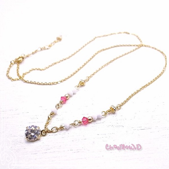 Ｃｈ*eM+W:D　COLOR swarovski Necklace【pink】　de-47-ch-n7 1枚目の画像