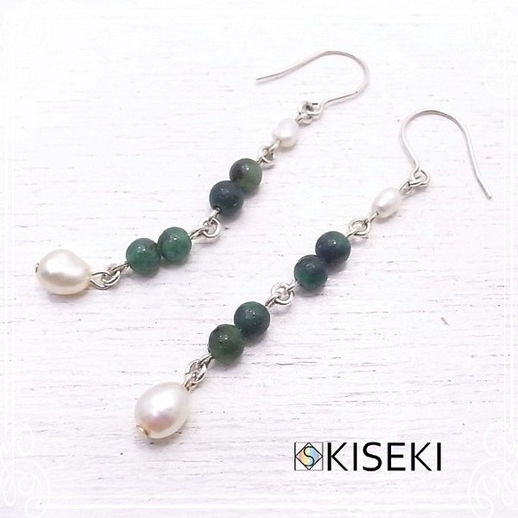 KISEKI Emerald＆淡水珍珠耳環de-89-ks-28 第1張的照片