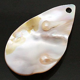 天然石材零件貝殼/珍珠貝母穿孔水滴形零件（3套）ti-pa-1008 第1張的照片