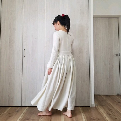 Linen＆Organiccottonガーゼ ゆったり半袖ロングワンピース ワンピース