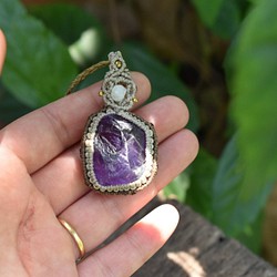 紫水晶寶石macrame吊墜 第1張的照片