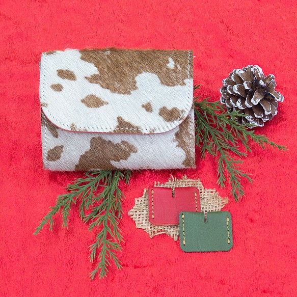 『Creema限定』【COTOCUL】お札が折れない小さな財布（クリスマスカラー/白茶） 1枚目の画像