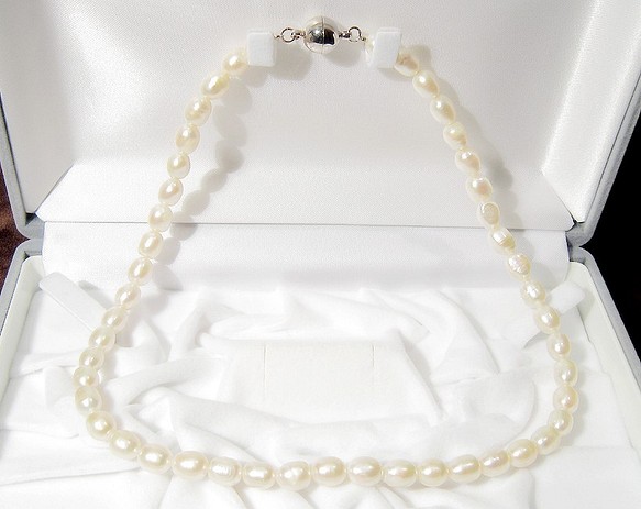 6.5‐6.0mm本真珠（淡水）のネックレス（マグネット、ナチュラルカラー、ホワイト、41cm） 1枚目の画像