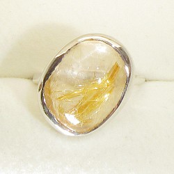 15×11mmルチルクォーツとSV925の指輪（リングサイズ：11.5号、ロジウムの厚メッキ、針入り水晶、金線入り水晶） 1枚目の画像