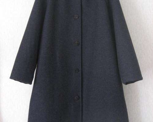 圧縮ウール・杢ネイビー・ショールカラー・ラグラン袖のコート コート