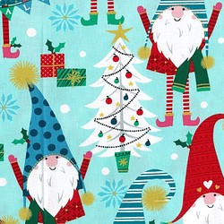 新入荷！USA♪『Michael Millerマイケルミラー　クリスマス柄　サンタとツリー　水色』～50㎝単位でカット～ 1枚目の画像