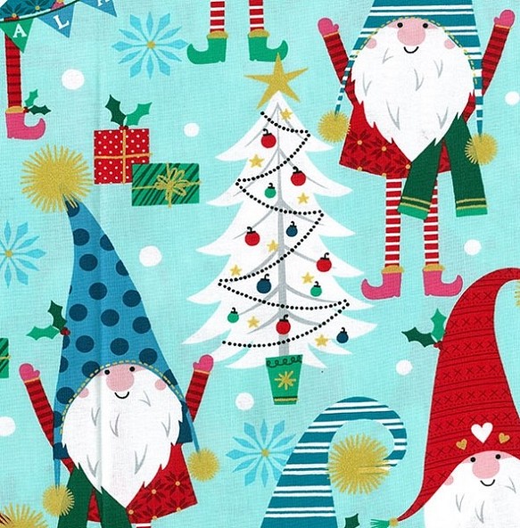 新入荷！USA♪『Michael Millerマイケルミラー　クリスマス柄　サンタとツリー　水色』～50㎝単位でカット～ 1枚目の画像
