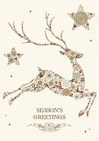 再入荷！大人のクラシッククリスマスカード『星とトナカイ　Christmas、X-mas』 1枚目の画像