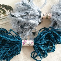 ちょこっとずつをセットに♪イタリア製　ベロアの様な毛糸と、ふわふわフェイクファー毛糸2つセット 1枚目の画像