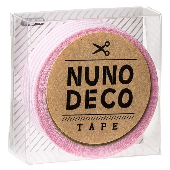 『KAWAGUCHI(カワグチ) 　ヌノデコテープ 1.5cm幅 1.2m巻 』～ピンクストライプ柄～ 1枚目の画像