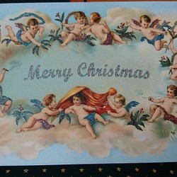 新入荷！ドイツ製♪『アンティーク調 ラメ入り　クリスマス ポストカード』～エンジェル  同柄2枚セット～ 1枚目の画像