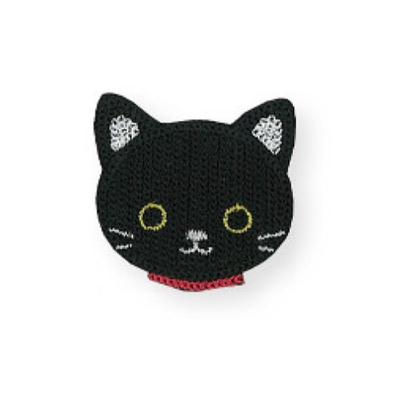 ご入園・進級準備に！『大きさのある　可愛い黒猫ワッペン！ニットワッペン』 1枚目の画像
