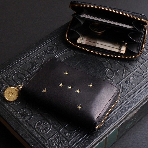 ラウンドファスナーミニ財布（ORION ブラック）牛革 ILL-1166 1枚目の画像