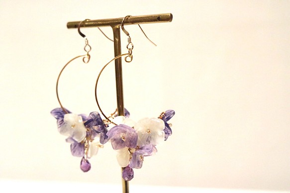 箍/天然寶石紫水晶紫色14KGF耳環或耳環 第1張的照片