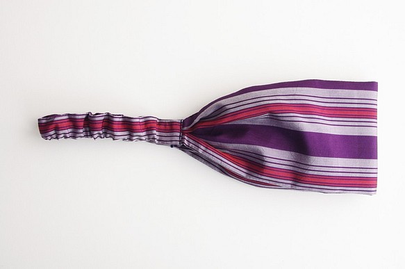 着物リメイク　ヘアバンド　縞　ストライプ　銘仙　紫　－再 1枚目の画像