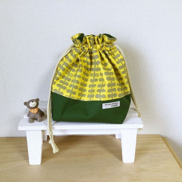 【入園入学】巾着袋　お弁当袋（北欧黄色葉っぱ） 1枚目の画像