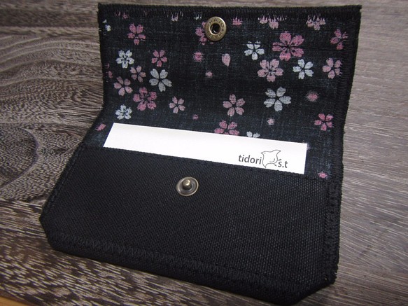 cc-1 京都ちどりかばん 帆布製 名刺ケース カードホルダー 黒/桜 1枚目の画像