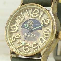 Men's32mm Brass Sun&Moon サン＆ムーン 手作り腕時計 [358S&M KH] 1枚目の画像