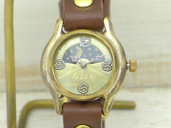 "L.S.B.-S&M" Lady's22mm Brass Sun&Moon 手作り腕時計 [362S&M GD/BR] 1枚目の画像
