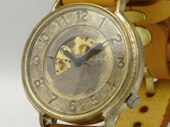 BHW101 手動上鍊黃銅超大號 (42mm) Open heart 阿拉伯數字手工手錶 [BHW101] 第1張的照片